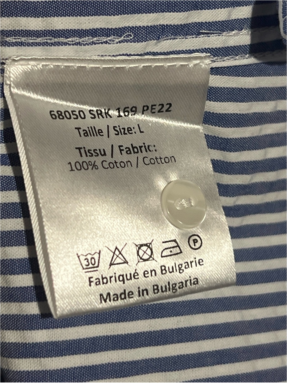Longchamp Shirt Men’s Large Blue White Vertical Striped Band-Collar Long Sleeve - Picture 14 of 15